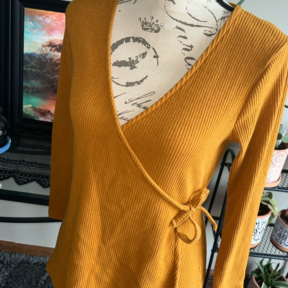 Old Navy Mustard Wrap Blouse - Picture 4 of 7